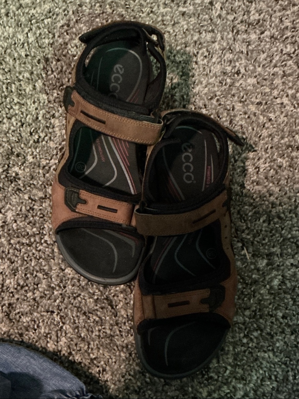 Ecco Brown and Black Men's Leather Strap Sandals